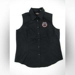 Harley Davidson 105th Anniversary Sleeveless Button Shirt Black Size Large